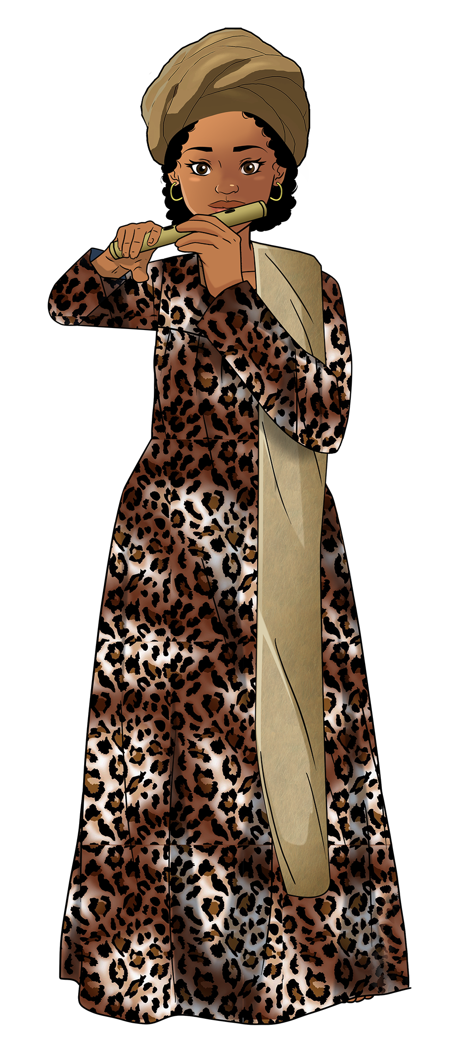 Jeune femme africaine jouant de la flûte - représentant l'apprentissage harmonieux avec BIBALA